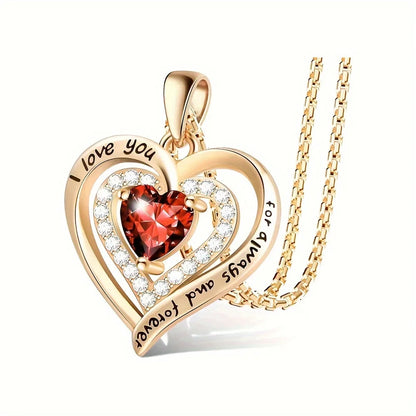 Collier de Luxe “Je t’aime pour Toujours” – Pendentif Zircon Rouge | Cadeau Romantique pour Femme