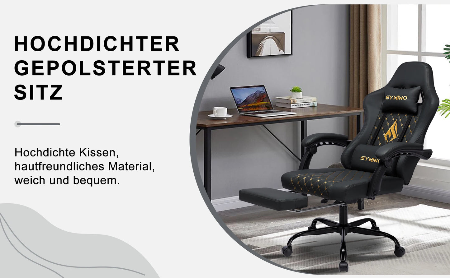 Chaise Gaming Symino avec repose-pieds et accoudoirs réglables