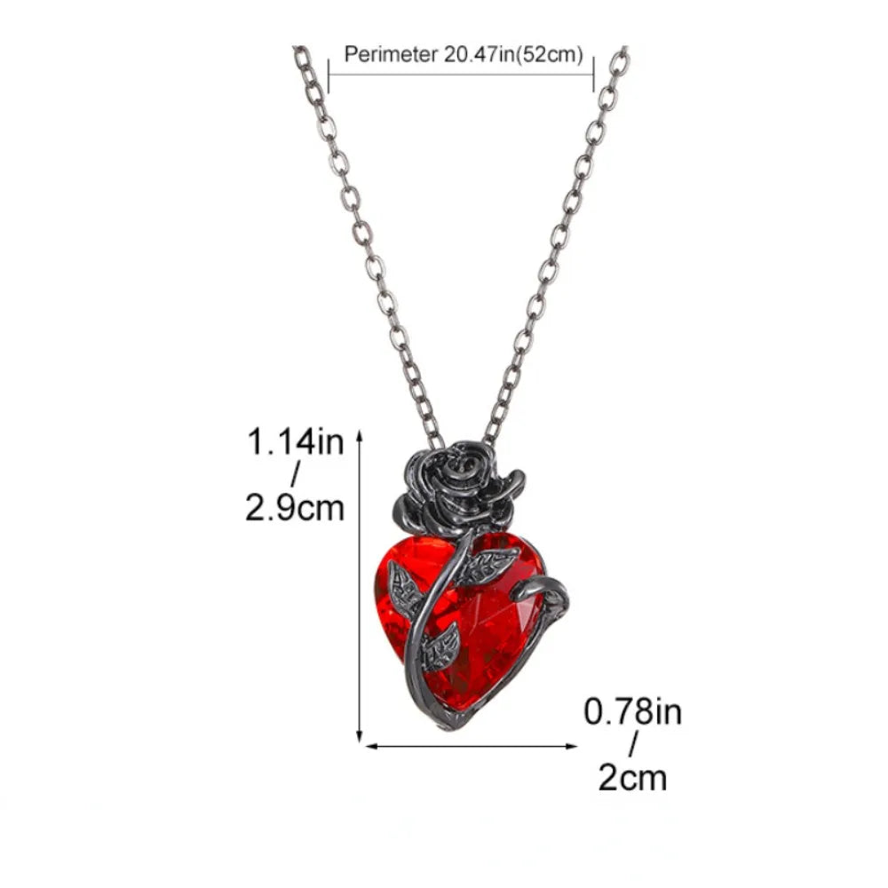 Collier Cœur Anatomique Rouge Gothique – Pendentif Argenté Y2K pour Femme