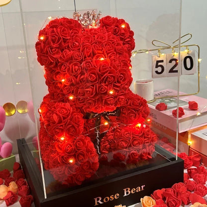 Ours en Roses Artificielles Rouges – Peluche Cadeau Romantique & Déco Fleurie