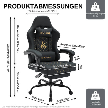 Chaise Gaming Symino avec repose-pieds et accoudoirs réglables