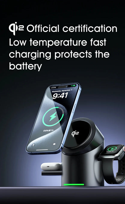 Chargeur sans fil magnétique 3-en-1 Qi2 – Charge rapide 15W