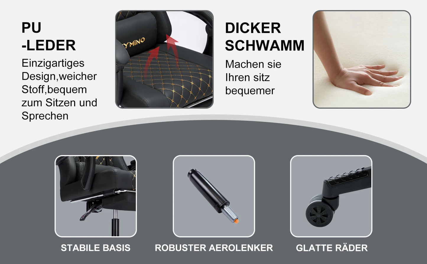 Chaise Gaming Symino avec repose-pieds et accoudoirs réglables