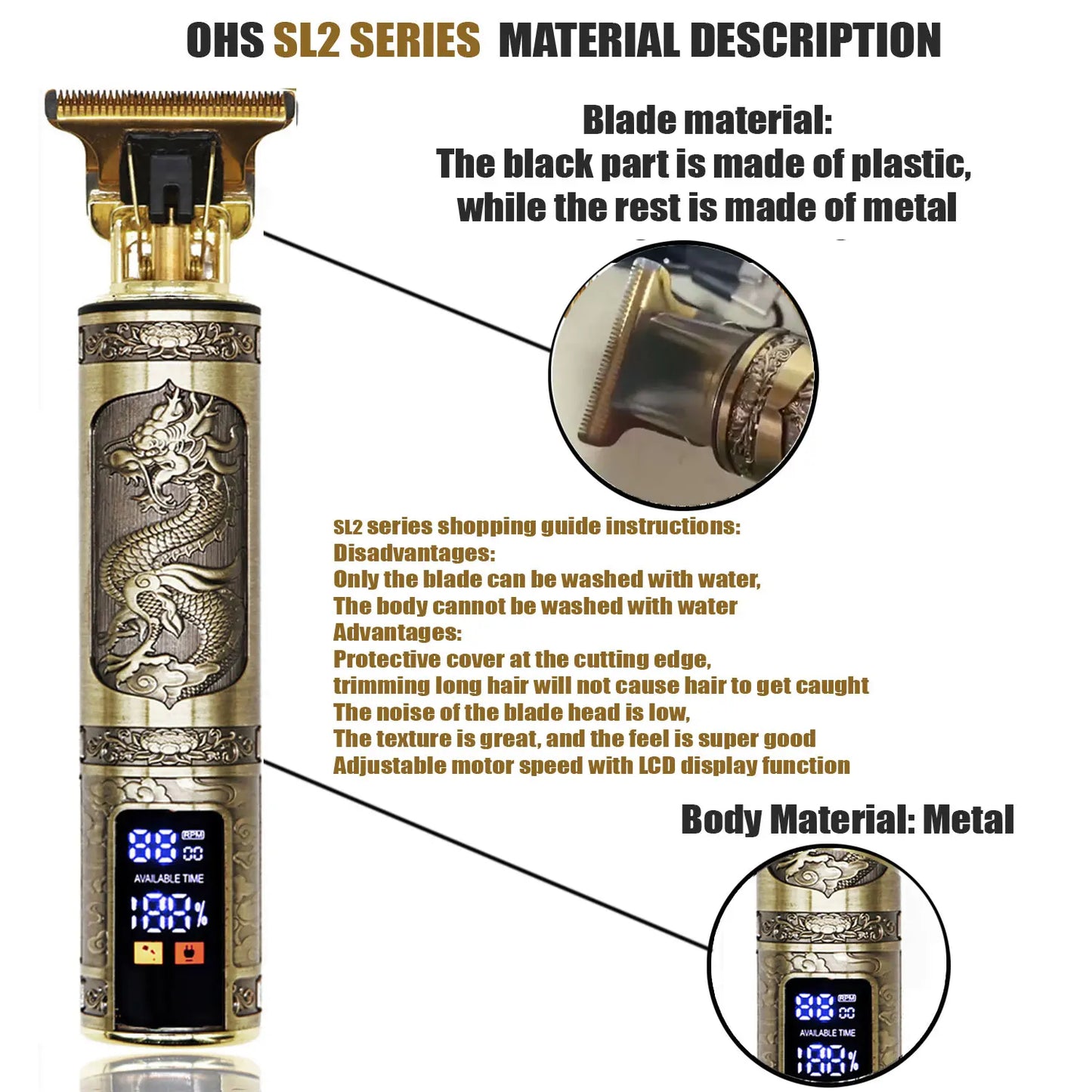 Tondeuse pour barbe et cheveux : OHS T9 en alliage de titane