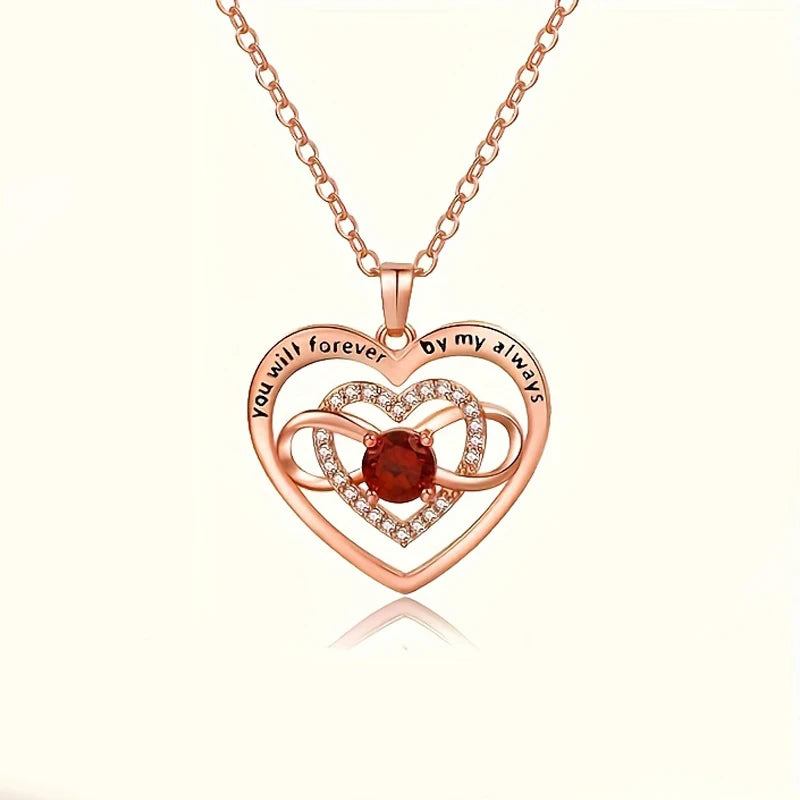 Collier de Luxe “Je t’aime pour Toujours” – Pendentif Zircon Rouge | Cadeau Romantique pour Femme