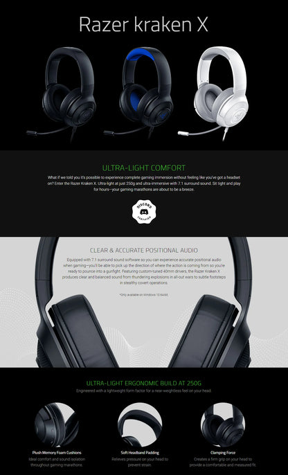 Razer Kraken X Essential – casque de jeu filaire 7.1 Surround