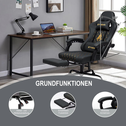 Chaise Gaming Symino avec repose-pieds et accoudoirs réglables