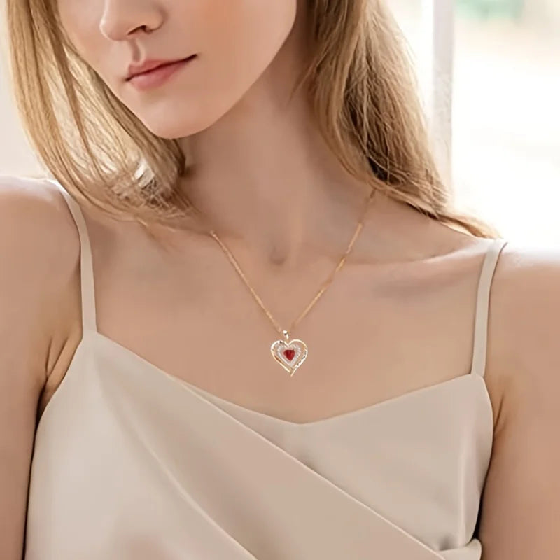 Collier de Luxe “Je t’aime pour Toujours” – Pendentif Zircon Rouge | Cadeau Romantique pour Femme