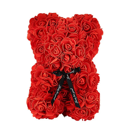 Ours en Roses Artificielles Rouges – Peluche Cadeau Romantique & Déco Fleurie