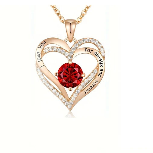 Collier de Luxe “Je t’aime pour Toujours” – Pendentif Zircon Rouge | Cadeau Romantique pour Femme