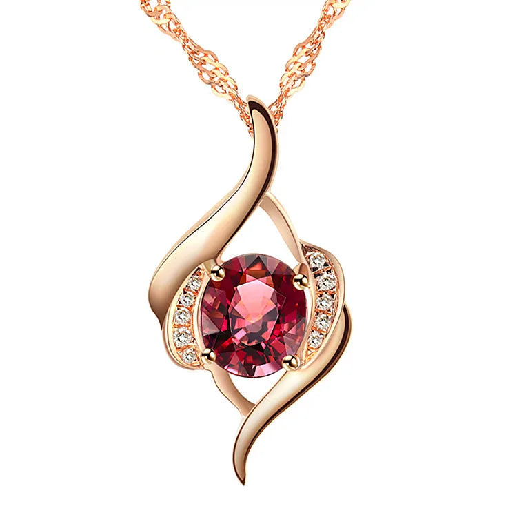 Collier de Luxe “Je t’aime pour Toujours” – Pendentif Zircon Rouge | Cadeau Romantique pour Femme