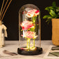 Rose Éternelle sous Cloche en Verre avec LED – Bouquet de 3 Roses Artificielles, Cadeau Romantique