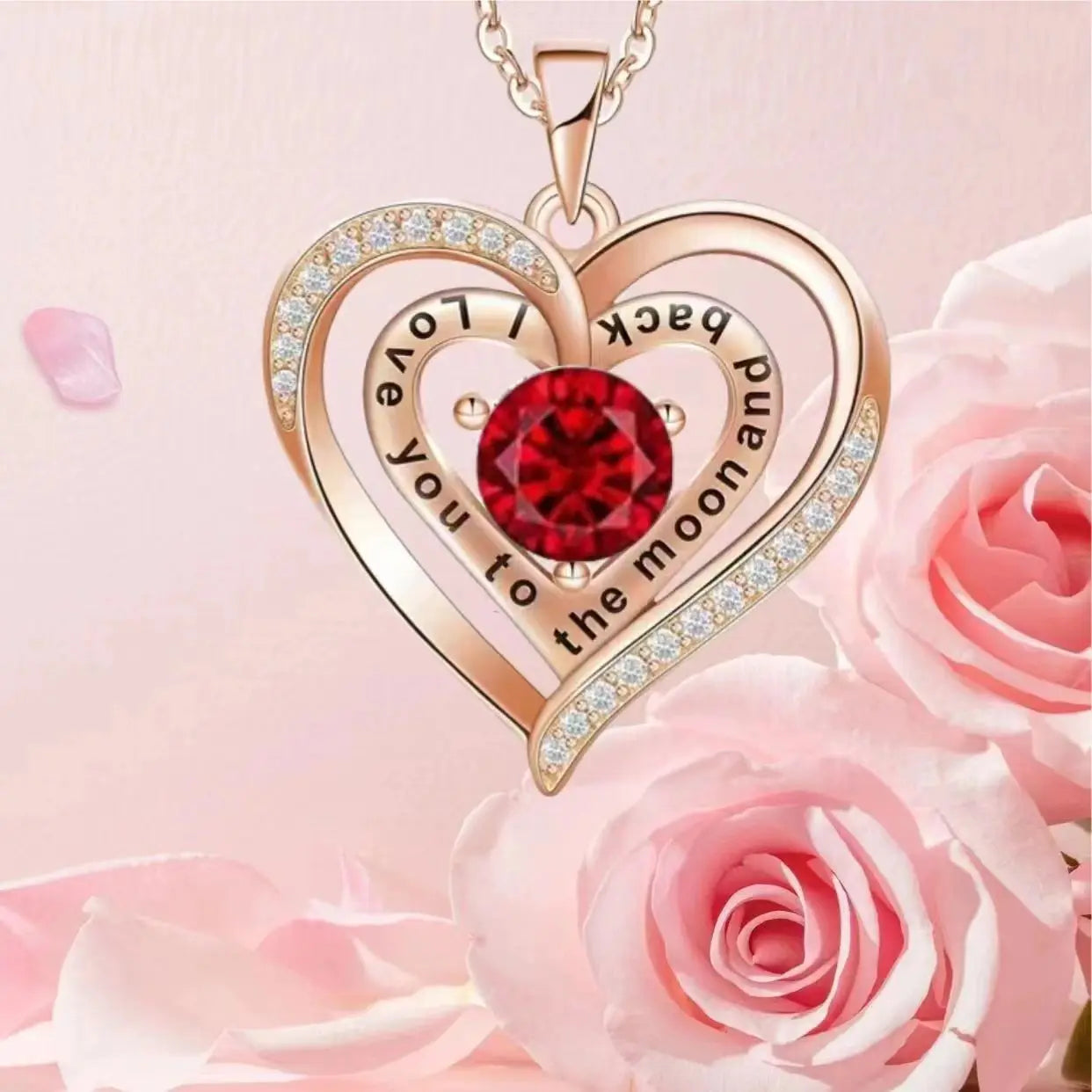 Collier de Luxe “Je t’aime pour Toujours” – Pendentif Zircon Rouge | Cadeau Romantique pour Femme