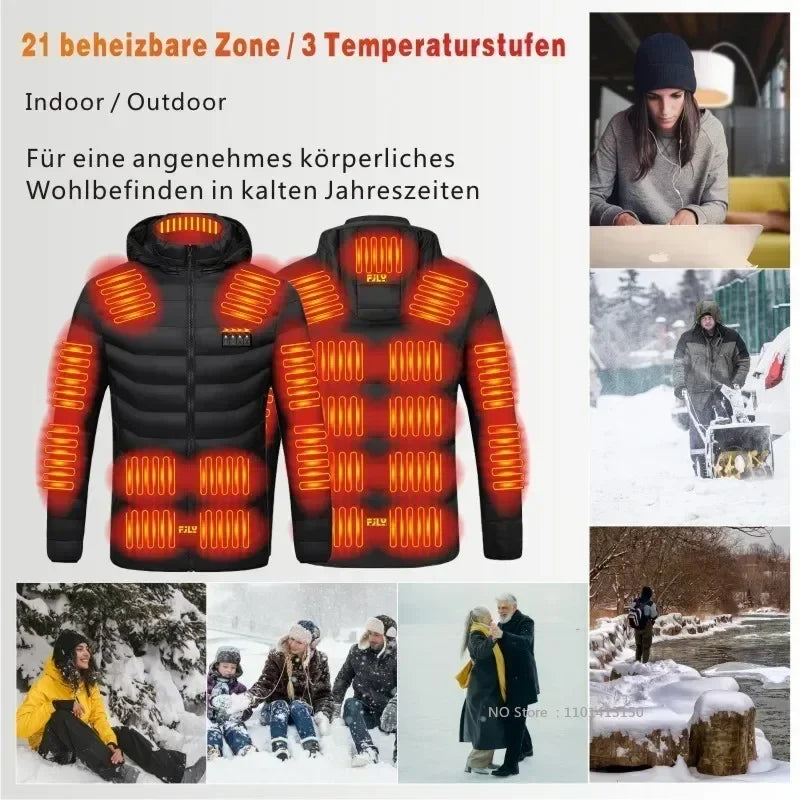 Veste Chauffante USB Homme – 23 Zones de Chaleur, Imperméable, Hiver Ultra-Thermique jusqu’au 6XL