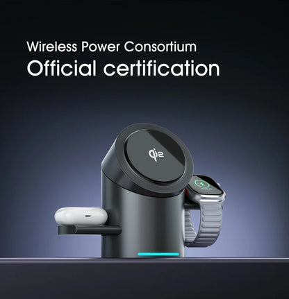 Chargeur sans fil magnétique 3-en-1 Qi2 – Charge rapide 15W