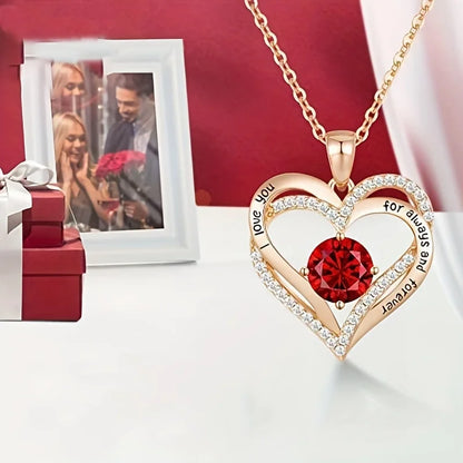 Collier de Luxe “Je t’aime pour Toujours” – Pendentif Zircon Rouge | Cadeau Romantique pour Femme
