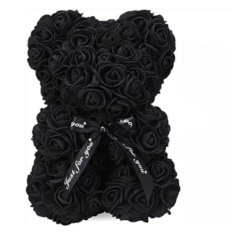 Ours en Roses Artificielles Rouges – Peluche Cadeau Romantique & Déco Fleurie