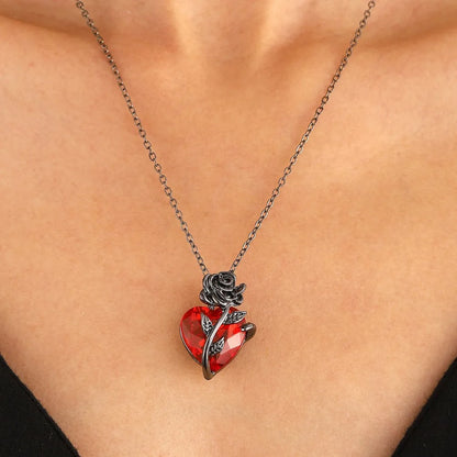 Collier Cœur Anatomique Rouge Gothique – Pendentif Argenté Y2K pour Femme