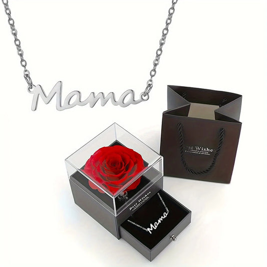 Collier Pendentif “Maman” en Titane et Acier – Bijou avec Boîte Cadeau Rose | Cadeau Fête des Mères, Anniversaire ou Noël
