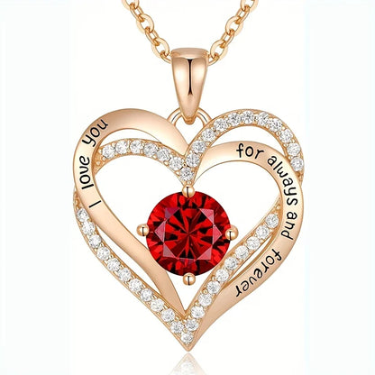 Collier de Luxe “Je t’aime pour Toujours” – Pendentif Zircon Rouge | Cadeau Romantique pour Femme