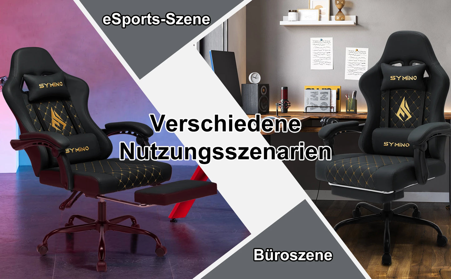 Chaise Gaming Symino avec repose-pieds et accoudoirs réglables