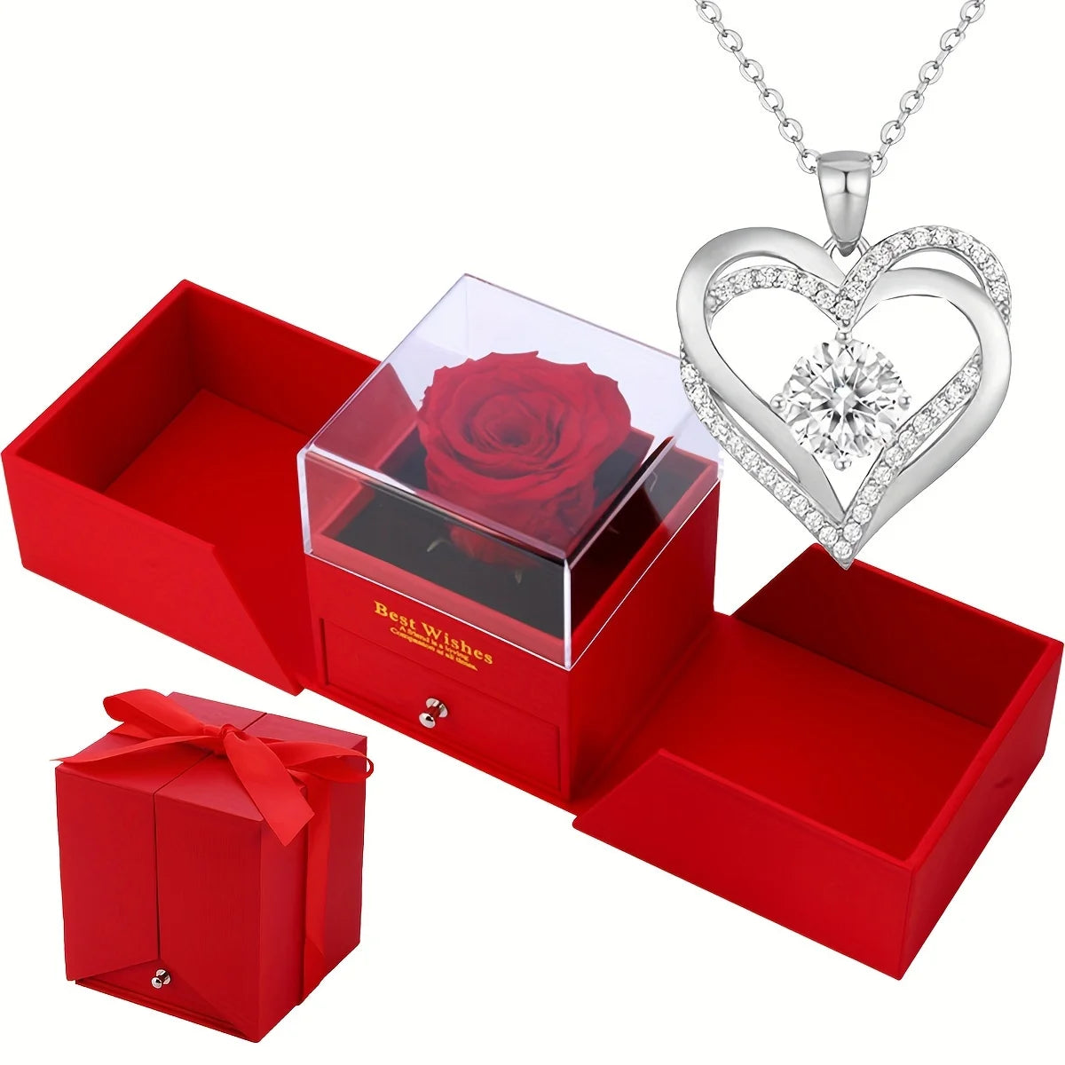 Collier Double Cœur pour Femme avec Boîte Cadeau Rose – Cadeau Romantique pour Maman, Femme ou Petite Amie