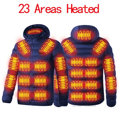 Veste Chauffante USB Homme – 23 Zones de Chaleur, Imperméable, Hiver Ultra-Thermique jusqu’au 6XL