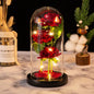 Rose Éternelle sous Cloche en Verre avec LED – Bouquet de 3 Roses Artificielles, Cadeau Romantique